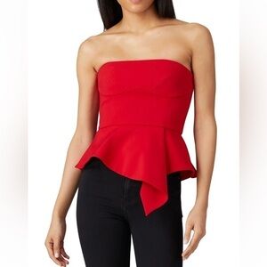 Cushnie Red Strapless Peplum Top